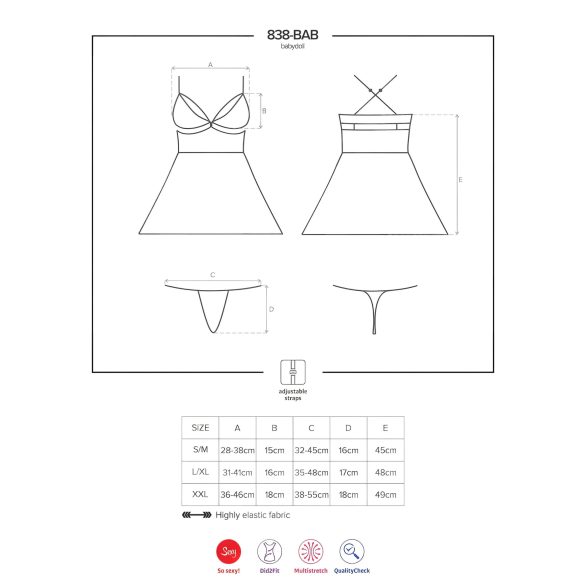 Obsessive - babydoll set - doorzichtig kant - zwart - 2XL/3XL