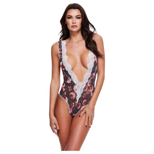 Baci - body - bloemenprint kant - zwart